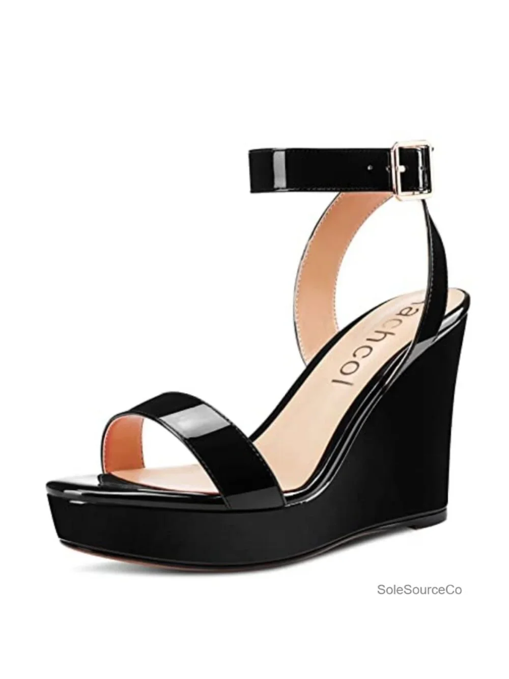 Women's Platform Wedge Sandals with Ankle Strap and Open Toe - 4 Inch Heel